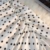 Sexy Vintage Pokal Dot Print Trumpet Midi Skirt Women Back Elastic Band Side Split Ruffles Long Black Skirts