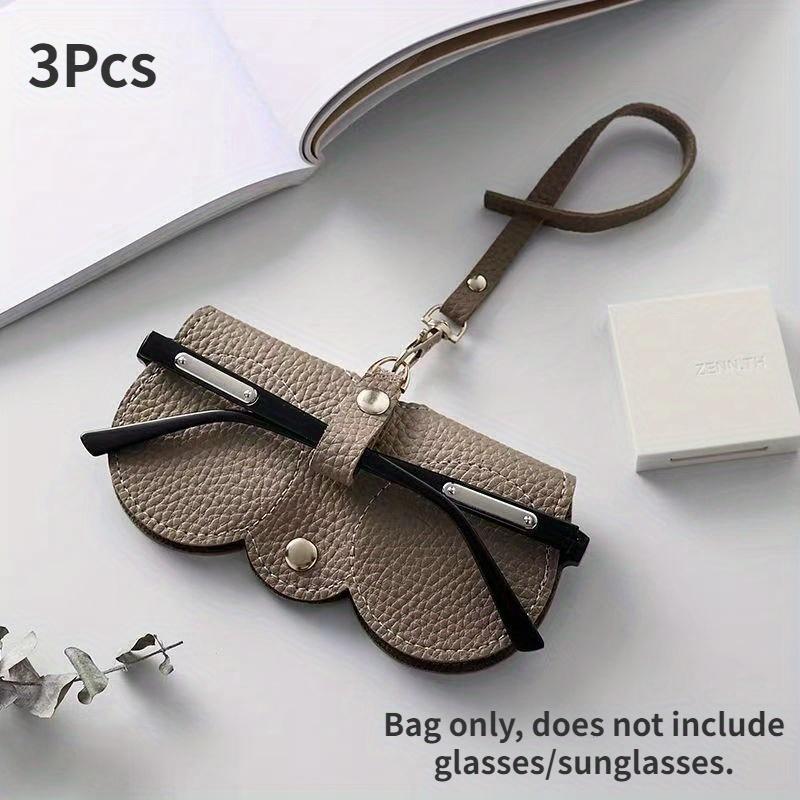 3Pcs Portable Sunglasses Protector Soft Leather Eyeglasses Clip Simple Glasses Holder Storage Bag