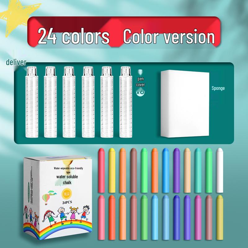 Large Dustless Erasable Chalk Set - Water-Soluble, Colored & White for Teachers & Kids