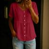 Women's Fashion V-Neck Button-Down Short-Sleeve -Color Casual Top