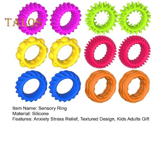 12Pcs/Set Silicone Sensory Ring Toy Stress Relief Textured Circle Fidget Toy Portable Travel Kids Teens Adults Stretchy Calming Colorful Ring Toy