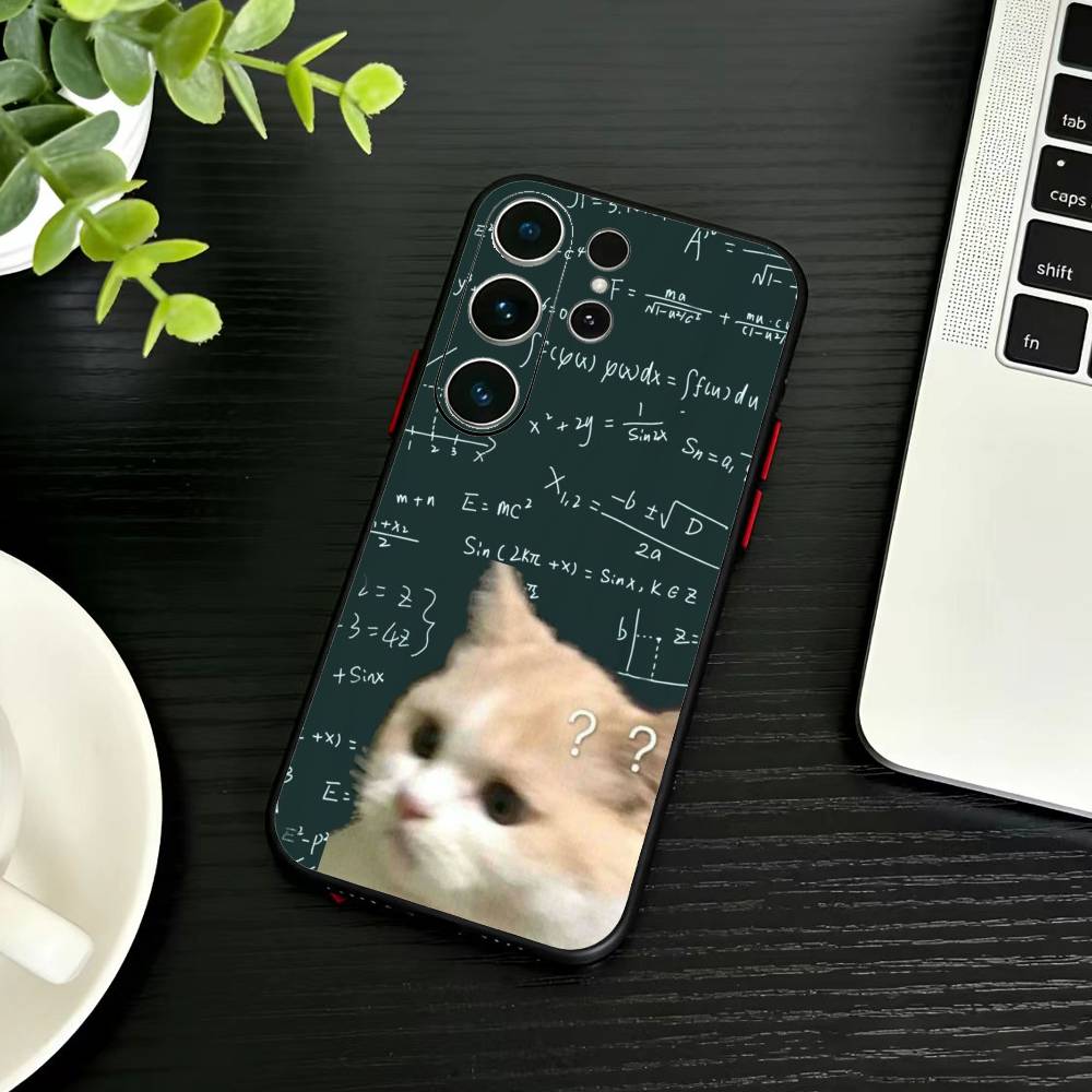 Thinking Cat Animal Phone Case For Samsung S26,S25,S24,S23,S22,S21,S20,Ultra,Plus,FE Black Soft Cover