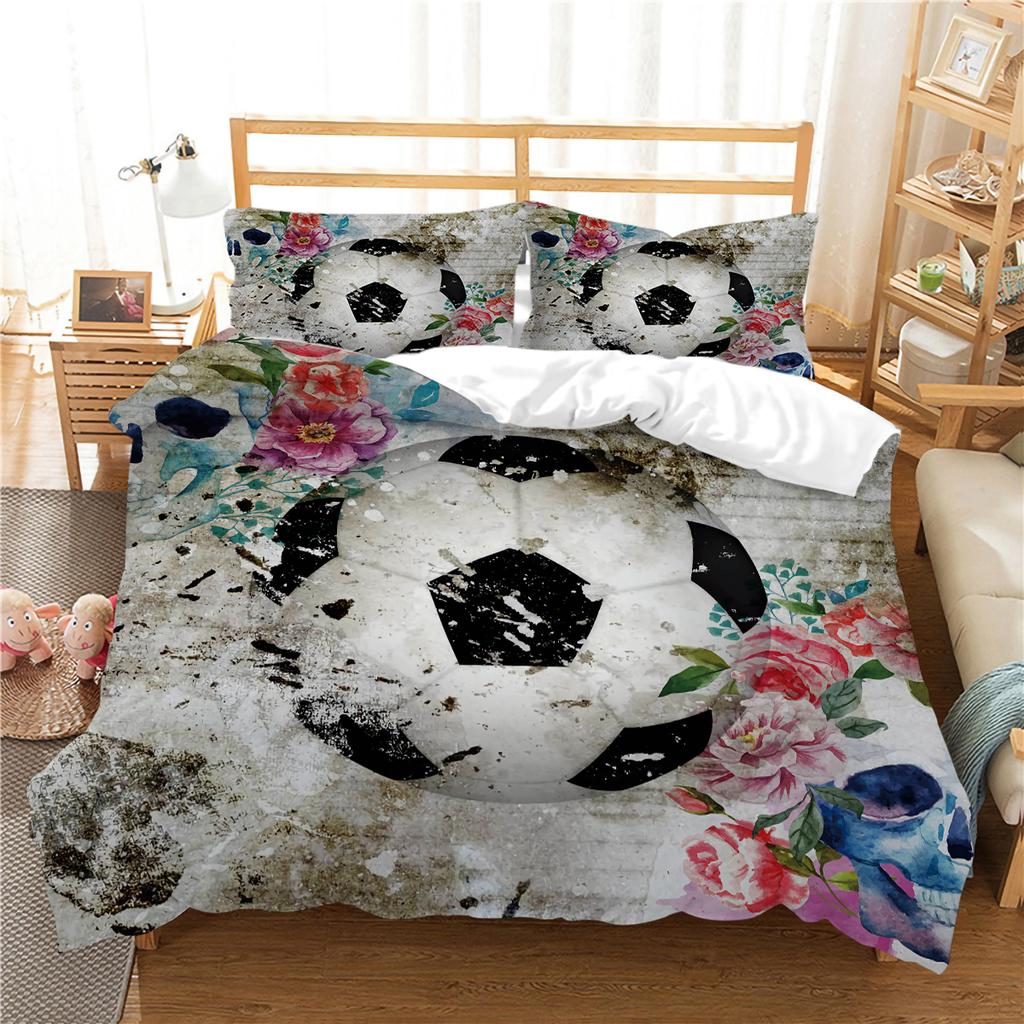 3D Football Printing Bedding Quilt Cover Bed Suit 100% Polyester Bedroom Decor Microfiber Pillowcase Breathable Washable Warm
