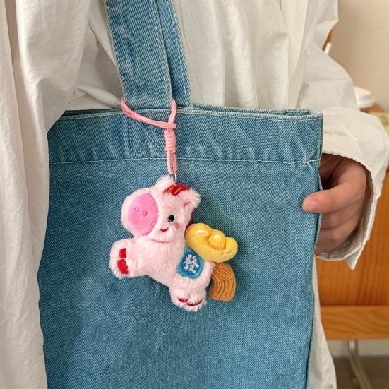 Keychain Pendant Colorful Plush Horse Design Decorative Keychain Good Luck Mascot Charm Wallet Backpack Car Keys Bag Car Accessory