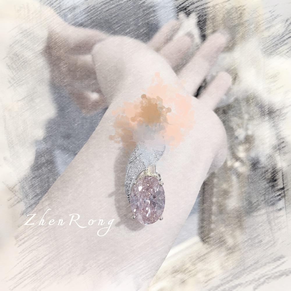 

Elegant Pink Diamond Dual Wear Necklace Brooch Micro Pave Full Diamond Canary Bird Pendant for Women