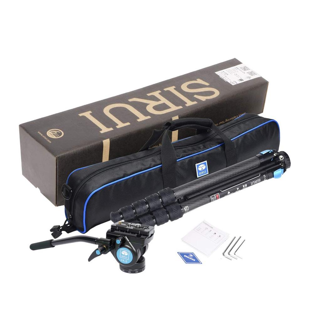 SIRUI Carbon Fiber Tripod with Fluid Video Triangular Center Waterproof Travel Travel Tripod for 4 Load lbs ST-125+VA-5 Head, Column, Tripod, Camera,