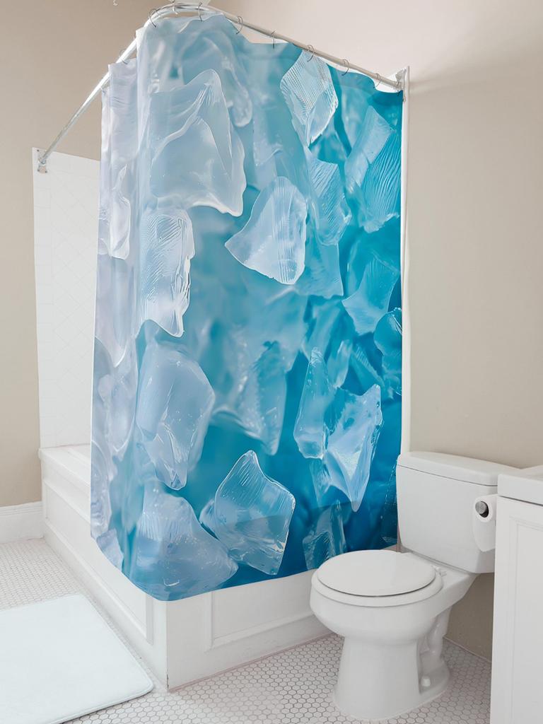 Ice Crystal Shower Curtain for Bathroom - Waterproof and Durable with Vibrant Blue and White Design Easy To Clean and Maintain