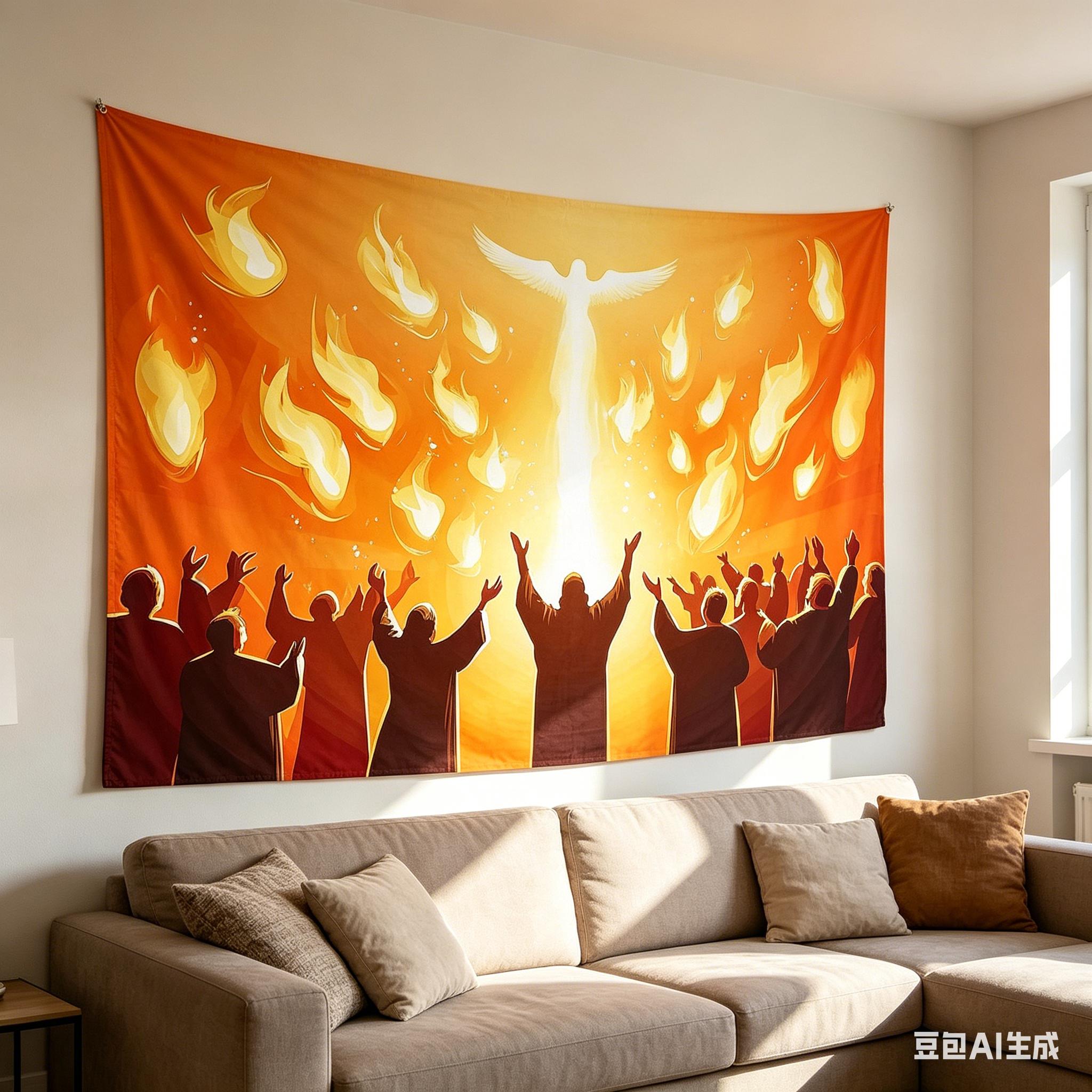 Pentecost Holy Spirit Dove Backdrop Cloth Orange Fire Themed Christian Background for Religious Events Church Decor Multiple Siz 100X70CM