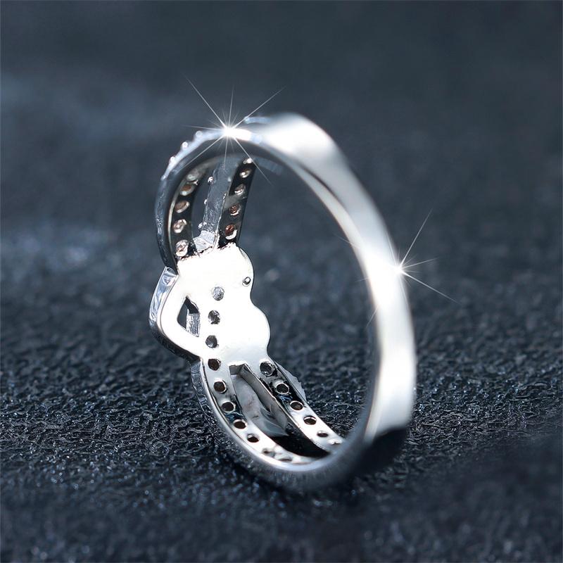 Simple Female White Zircon Stone Ring Rose Gold Silver Color Heart Engagement Bride Wedding  For Women