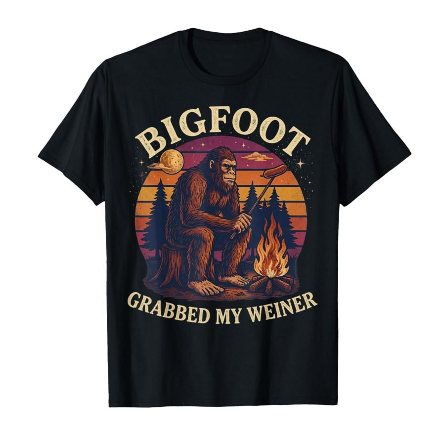 Retro Vintage Funny Bigfoot Grabbed My Weiner T-shirt For Men Women 100% Cotton T Shirts Short Sleeve Tops 0306-1 - Men s Sum... S разноцветный