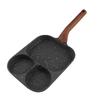 Egg Frying Pan 3 Section Stick Proof Flat Bottom Breakfast Cooking Pan with Heat Resistant Handle for Steak Omelette Black