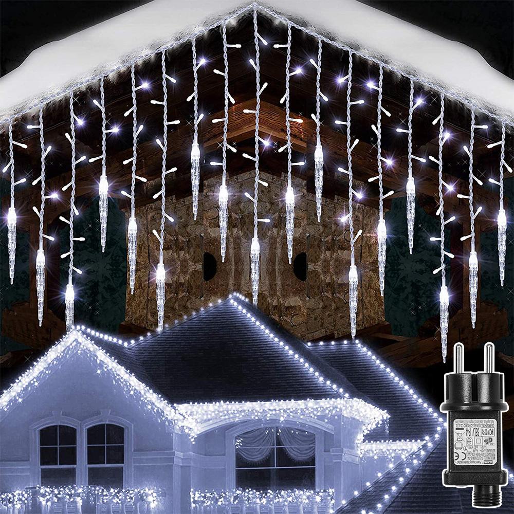 IP44 LED Ice Pendant LED Icicle Memory Curtain String lights 8 Modes Flashing Lights with Timer Christmas String Outdoor Light