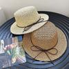 Sun Protection Straw Boater Hat Breathable Mesh Flat Top Beach Hat Handwoven Sun Cap  Resort Wear