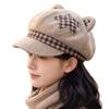 Cartoon Cute Cute Cat Ears Octagonal Hat Female Splicing Cap Showing Small Face Big Head Circumference Embroidery Hat Tide