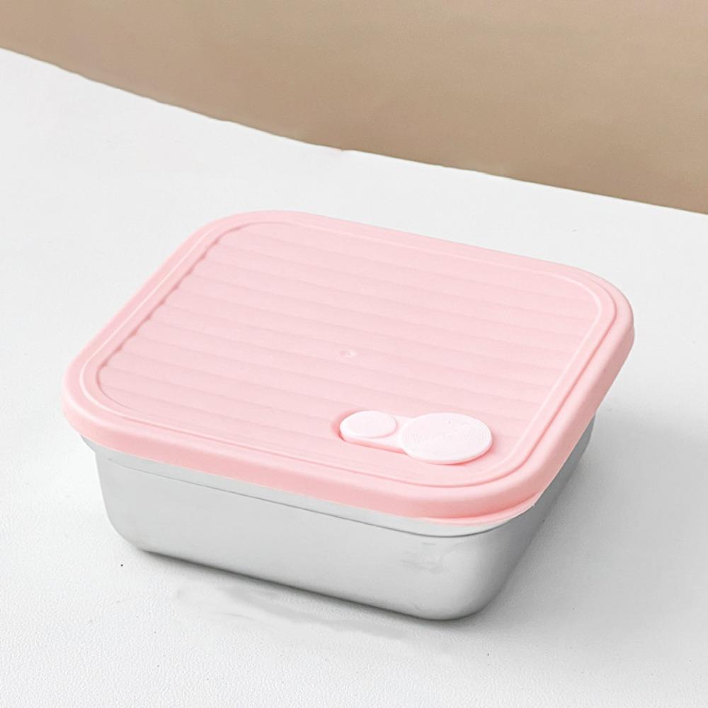 Square Stainless Steel Lunch Box 1/2 Grids Crisper Food Storage Container  Office Workers