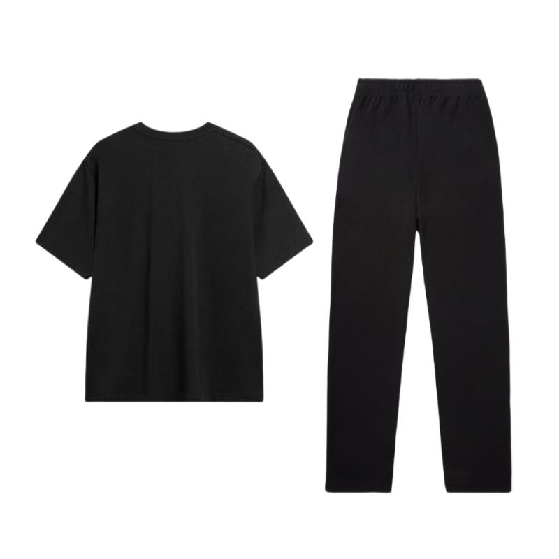 Li Ning Potisk loga Kulatý výstřih Spuštěná ramena Volný Krátký rukáv Elastický pas Dlouhé kalhoty Ležérní Sportovní oblek Pánský oblek Černý YYKU143-1+AHSU321-4