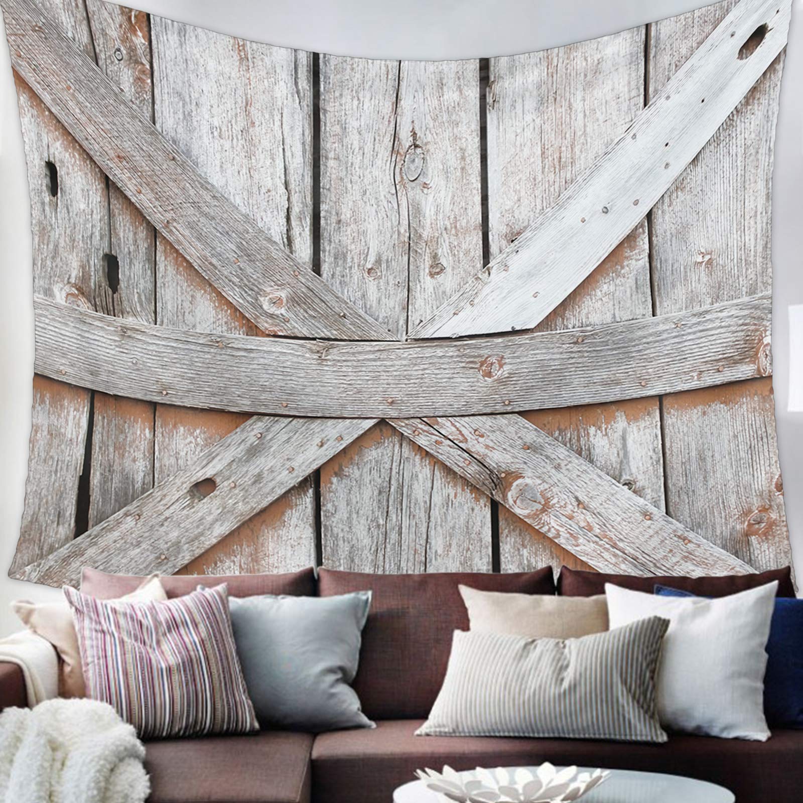 Деревянный гобелен с принтом на дверь сарая в деревенском стиле — фото 14