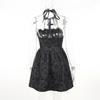 Women's Sleeveless Gothic Lace Dress Vintage Corset Halter Swing Cocktail Dress Victorian Style Black Lolita Punk Dress