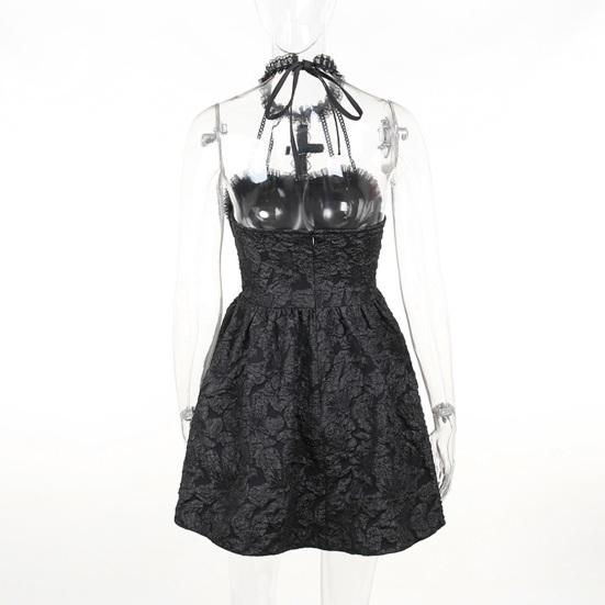 Women's Sleeveless Gothic Lace Dress Vintage Corset Halter Swing Cocktail Dress Victorian Style Black Lolita Punk Dress