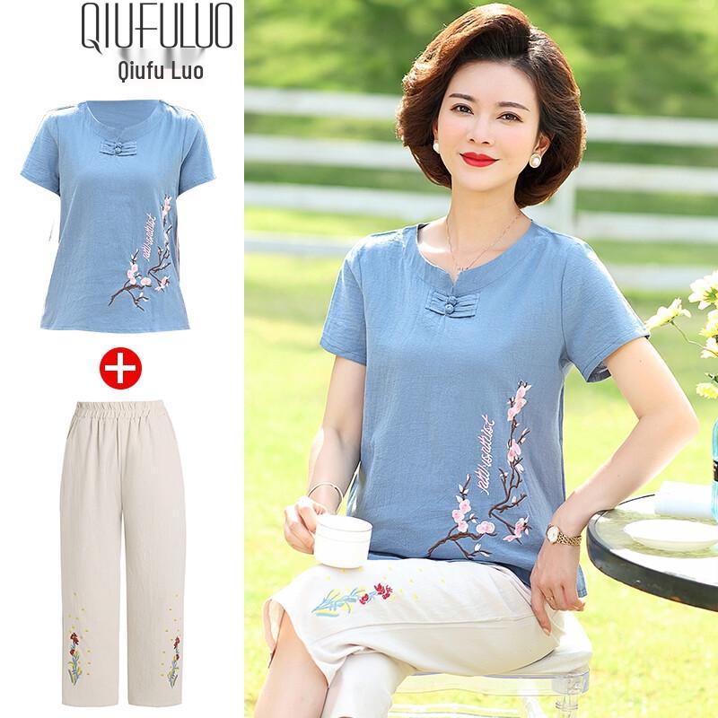 

Женский вышитый летний костюм из чистого хлопка 4XL