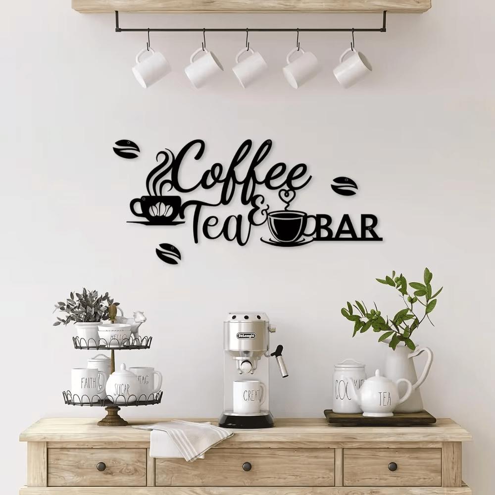Metal Coffee Bar Sign Bean Design Wall Decor, Functional Home Office Art, Aesthetic Metal Sculpture for Festival Statue Decoration