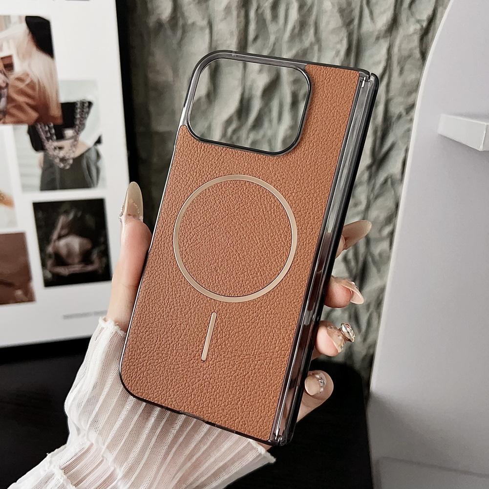 Pebbled Leather Self-rebound Hinge with Thin Magnetic Ring Phone Case For Google Pixel 10 Pro Fold Camera protect Cover