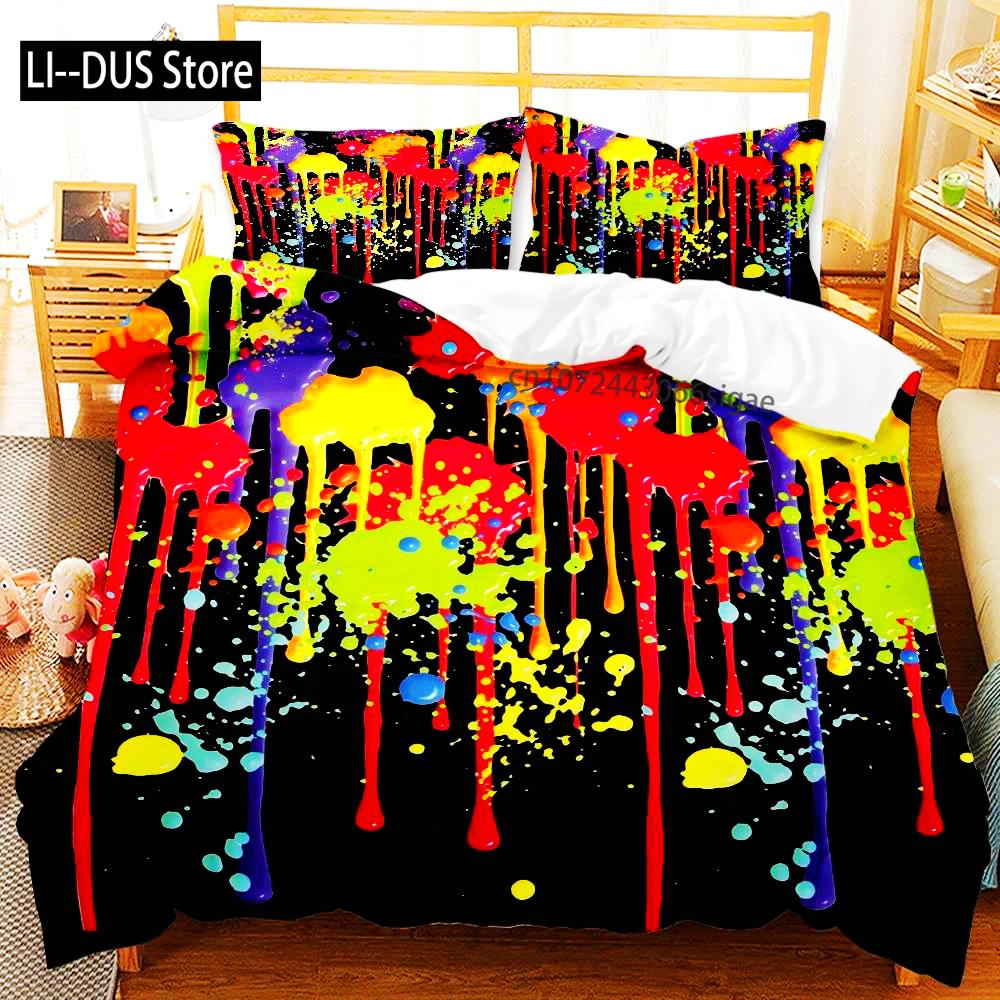 

Abstract Duvet Cover set Grunge style Dirty Look With Colorful Watercolor stains Liquid splashes Polyester Bedding set Quee EU Single(135*200cm)3pcs
