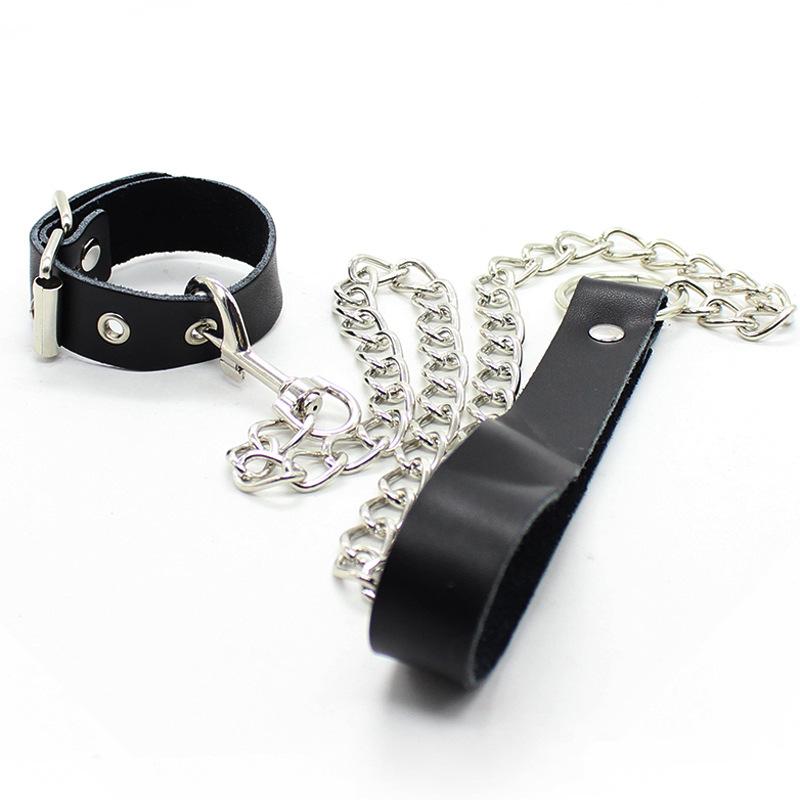 Male Adjustable Cock Ring with Dog Chain Traction Comfortable Durable BDSM Adult Toy for Men