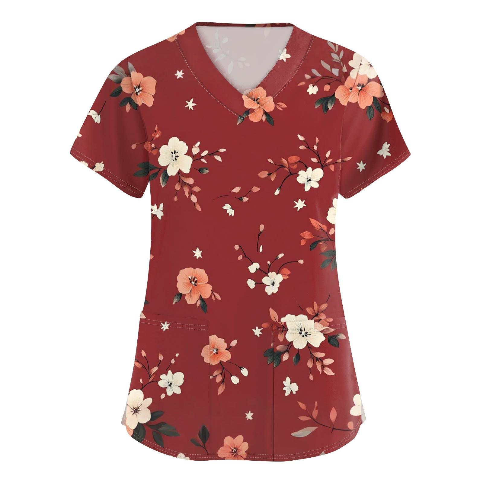 

Жіночий модний робочий одяг із короткими рукавами та подвійними кишенями XXL червоний