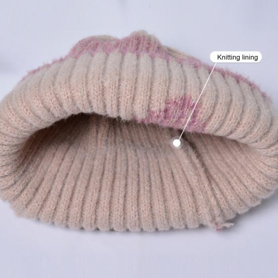 Yousheng 2 Pcs/Set Men Winter Hat Neck Warmer Thick Knit Stretchy Contrast Color Ear Protection Keep Warm Daily Wear Dome Cap Outdoor Skiing Skating
