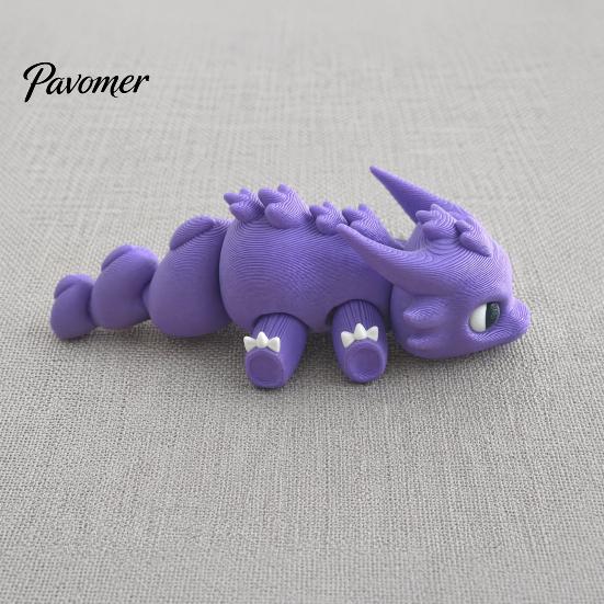 Cute Purple Dragon Statue 3D Printed Figurine, with Movable Joints, Durable Collectible Ornament Exquisite Details Ornament, Mini Desktop Decoration