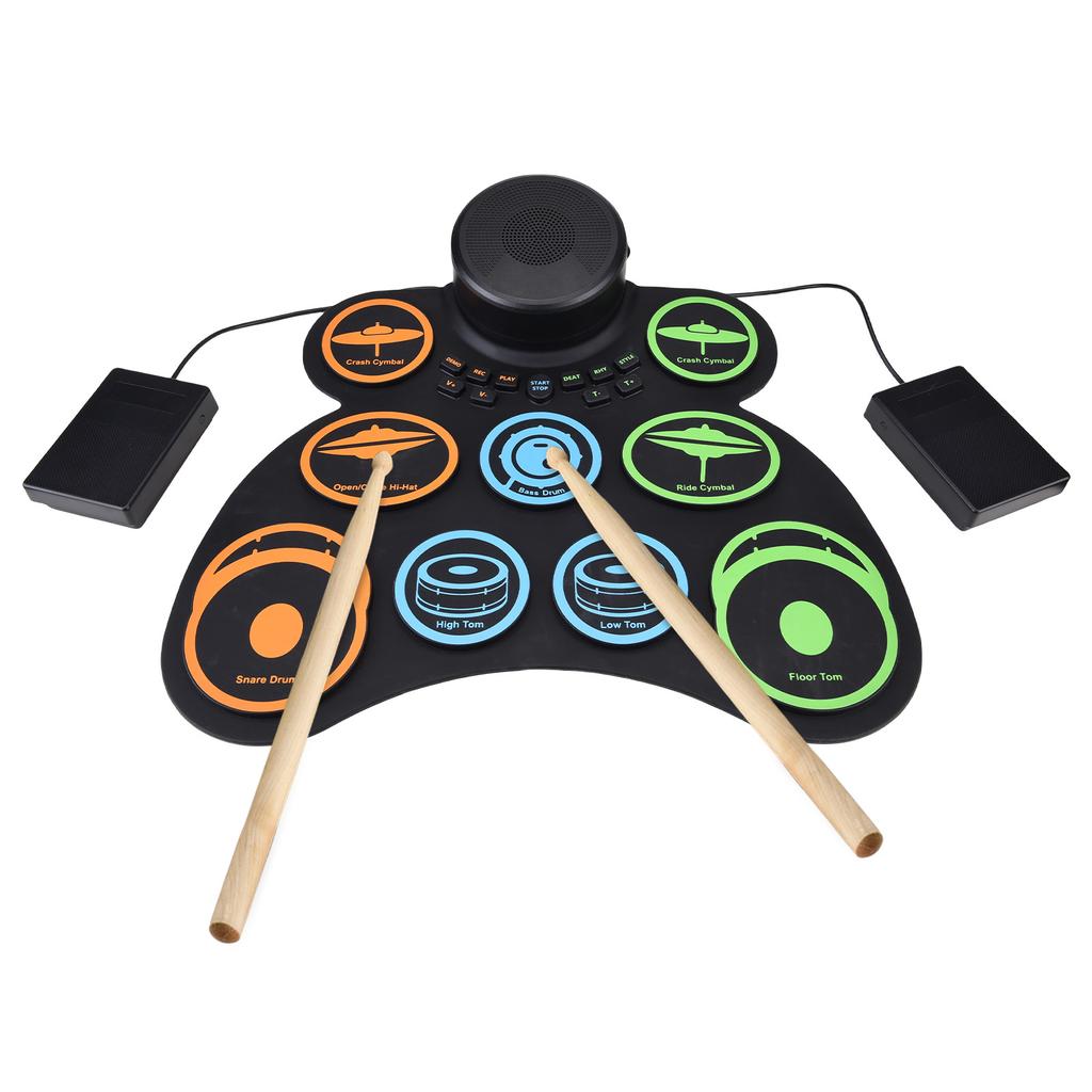 Electronic Drum Set with 2 Speaker Roll Up Drum Pad 9 Pads Supports MIDI Various Audio Connection Headphone Jack 18