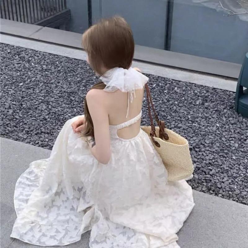 Französisches Neckholder-Kleid Damen Sommer Strandresort-Stil Großer rückenfreier Langer Temperamentvoller Lockere A-Linien-Rock