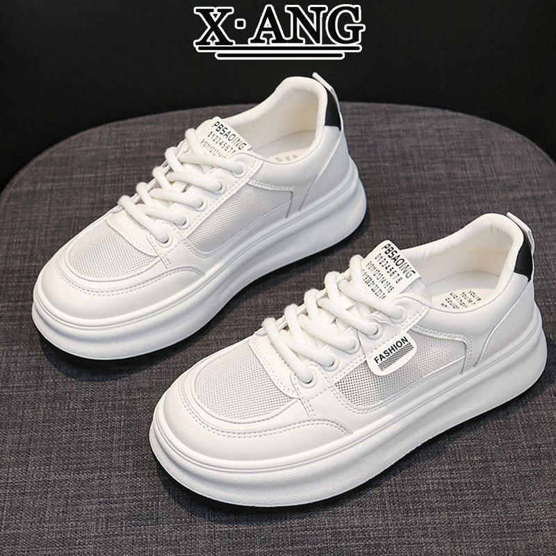 Leather platform white shoes children's breathable mesh women's shoes summer new heightening board shoes casual sports shoes