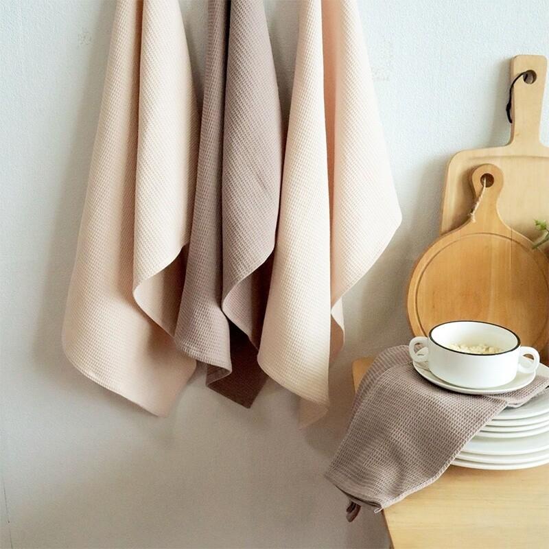 4Pcs/Set 45x65cm Large Solid Color Waffle Cotton Tea Towel Set Kitchen Table Dinner Napkin Dish Washing Cleaning Cloth