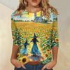 Women's Fashion Casual 3/4 Sleeve Halloween Print Neck Blouse