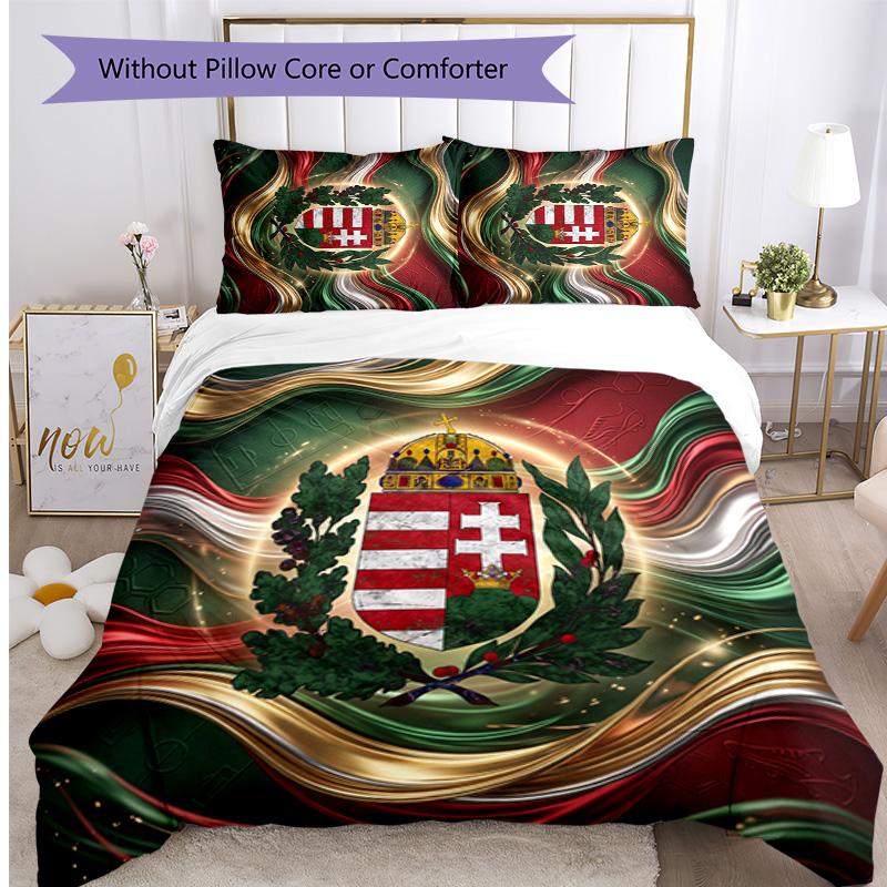 Set Biancheria da Letto Stampata Calcio Ungheria 3 Pezzi Copriletto Traspirante Accogliente come Regalo per Inaugurazione Casa o Festa