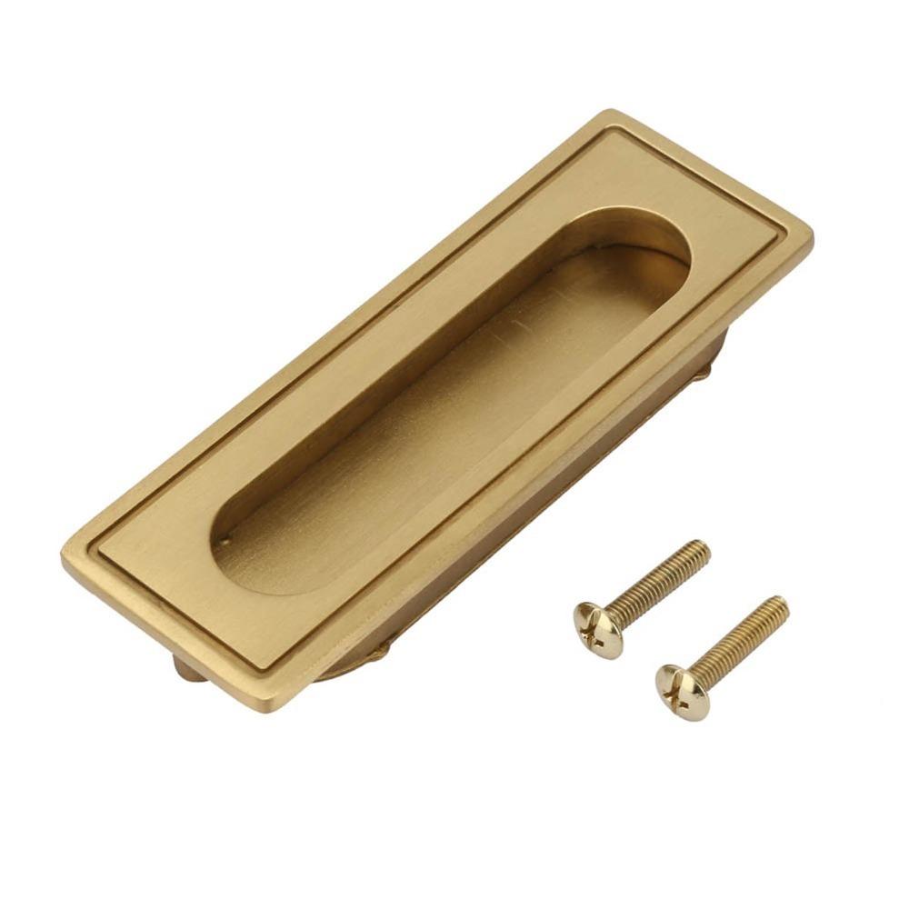

Brass Recessed Handle Flat Finger Pull Design 105x38x11.5mm Flush Pull Handle With 2 Installation Screws Brass Cabinet Hardware