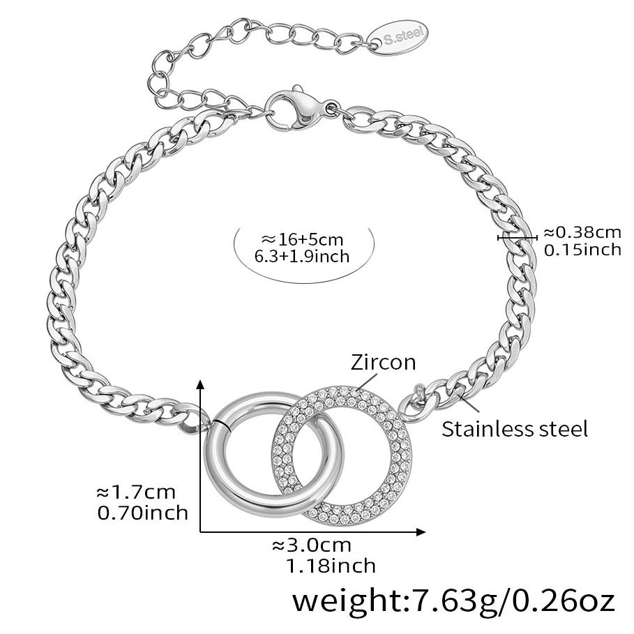 Simple Double Ring Pendant Stainless Steel Necklace Waterproof 18K Gold Plated Adjustable Cuban Bracelet Jewelry Set