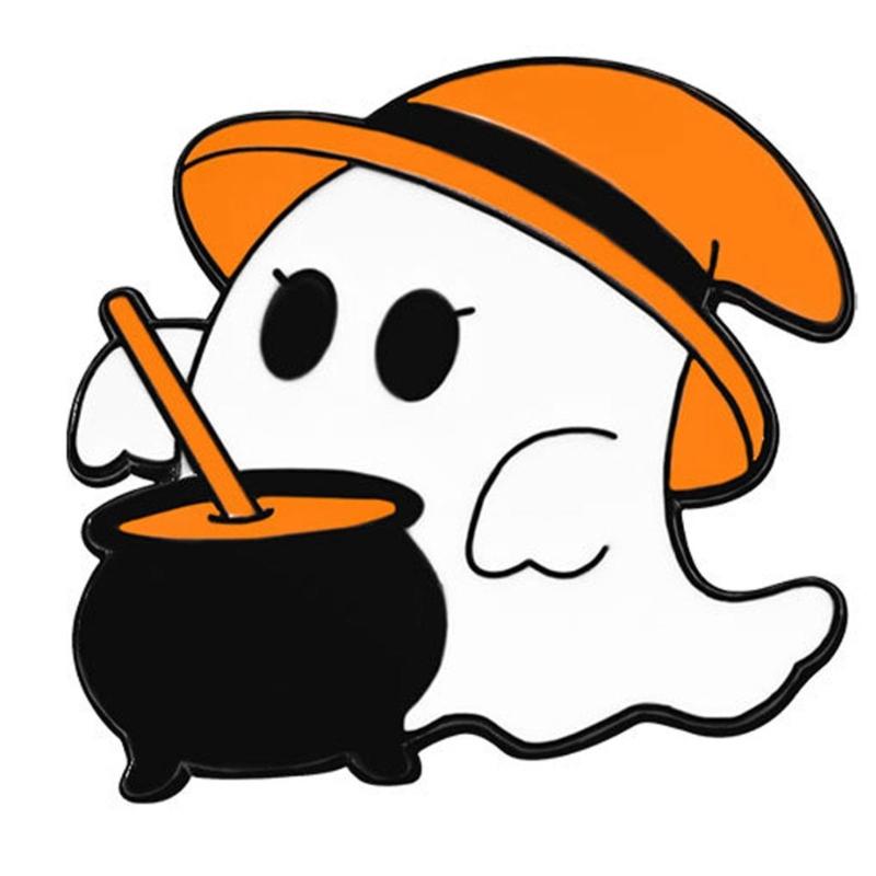 Festive White Specters And Pumpkin Design Alloy Pin Halloween Party Decoration Costume Jewelry