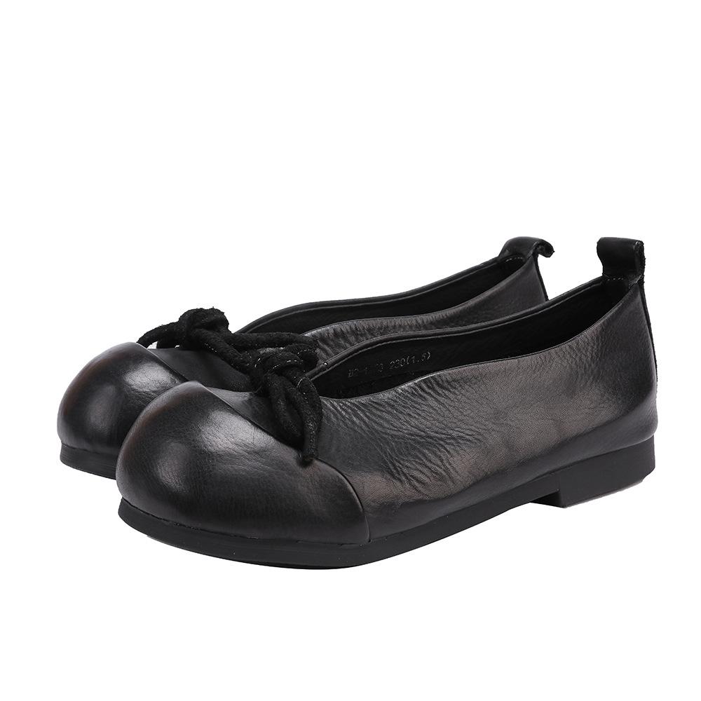 Johnature Dámské boty z pravé kůže, ploché boty s měkkou podrážkou, motýlí mašle, mělké nazouvací boty