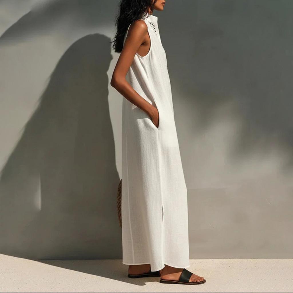 Ladies' Casual Loose Sleeveless Hollow Collar Long Skirt