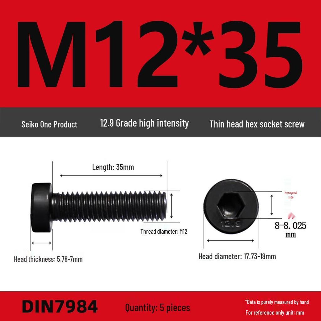 DIN7984 Grade 12.9 Thin Head Hex Socket Cap Screws - Sizes M3 To M16