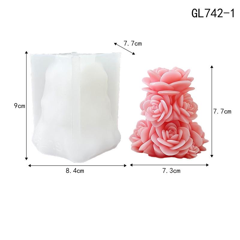 

3D Stacked Rose Bouquet Silicone Mold DIY Candle Soap Resin Craft Mold Floral Aromatherapy Candle Making Tools белый