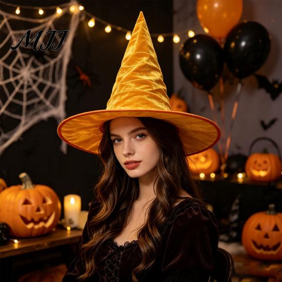 Cappello da Mago per Performance Teatrale, Strega di Velluto per Costume di Halloween, Cappello a Punta con Ampio Esempio per Costume Dark Fantasy, Copricapo da Festival, Adulto