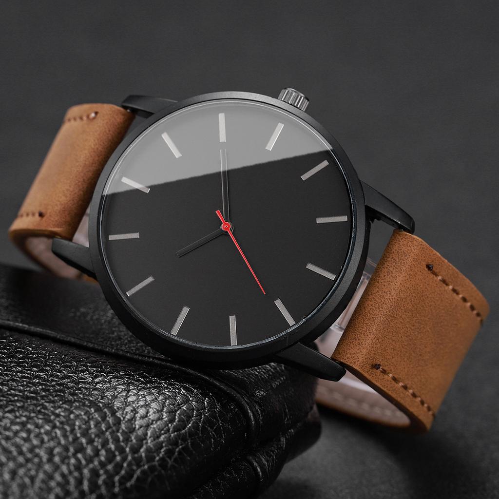 2PCS/Set Men Business Watches Fashion Ultra-thin Dial Leather Band Quartz Watch Simple Clock for Men Reloj Hombre