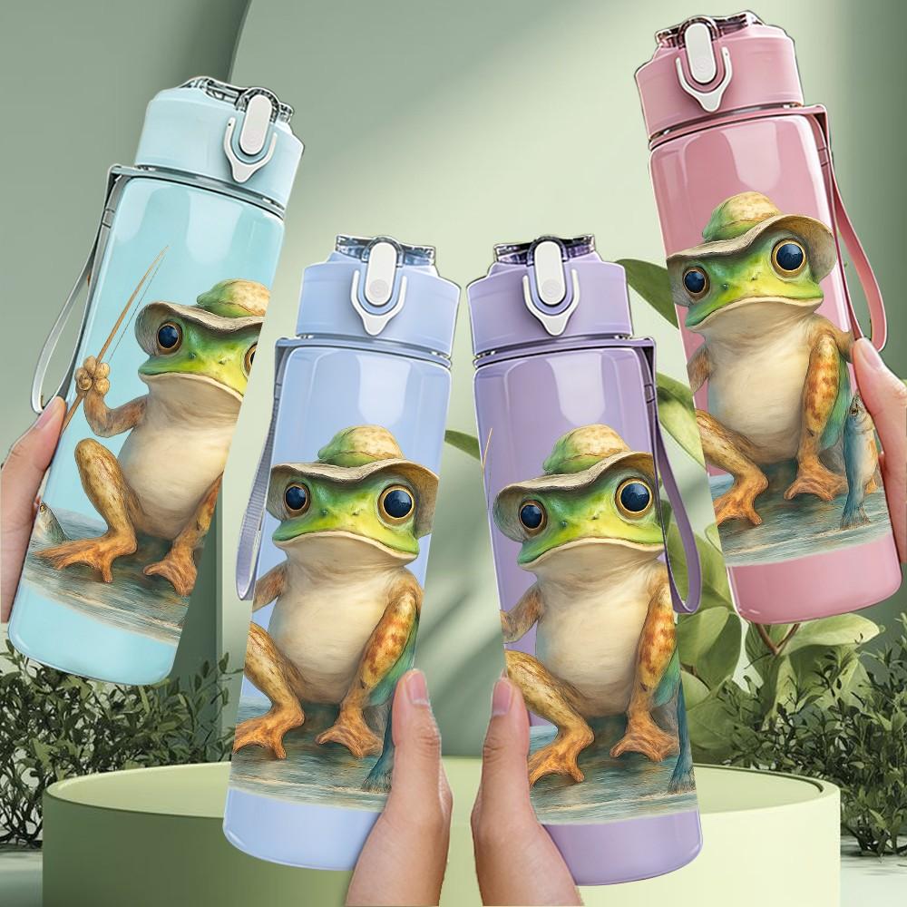 1PZ Rana Verde Foglia Altalena Cartone Animato 750ml Colore Plastica Borraccia Sportiva Tappo Flip con Cannuccia Anti-perdita Adatta per Sport Ufficio Uso Domestico