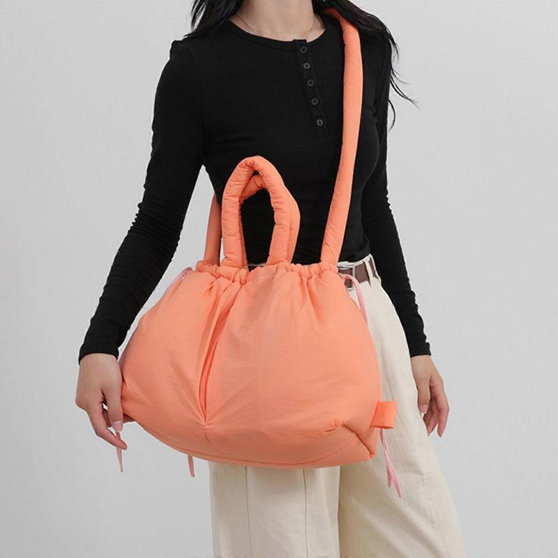 Women Puffer Backpack Solid Color Shoulder Bag with Adjustable Strap Simple Crossbody Bag Large Capacity Handbag White