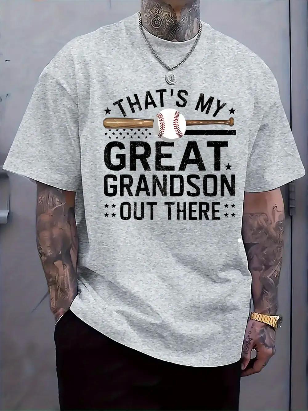 1pc Baseball-Themed That s My Great Grandson Out There Graphic T-shirt - Black L