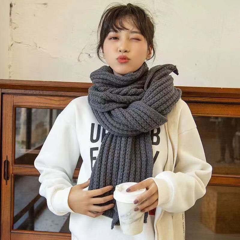 New Winter Thick Warm White Knit Scarf For Women Men Wool Soft Solid Cashmere Neckerchief Preppy Style Couple Students Scarves